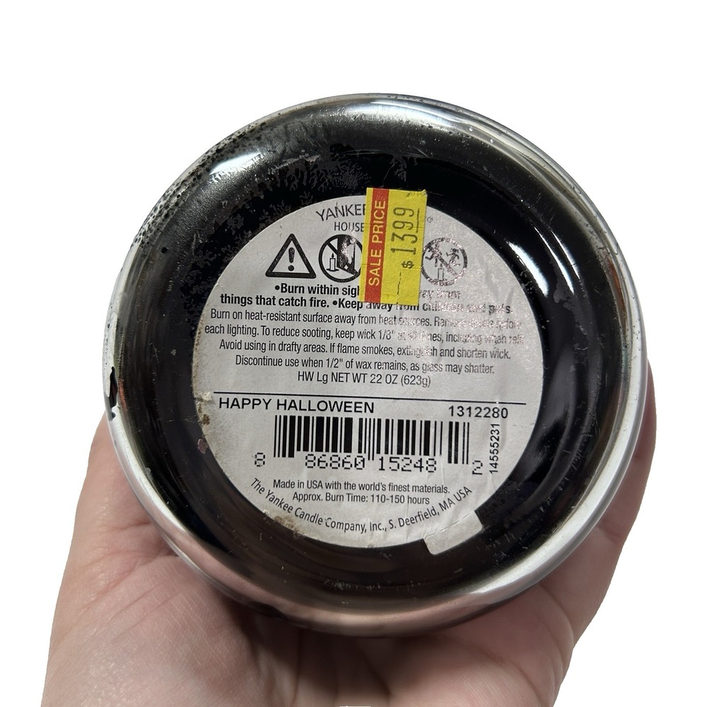 Yankee Candle Happy Halloween *Rare* Licorice Pre-Lit 22 oz Jar Black Used - Picture 4 of 8